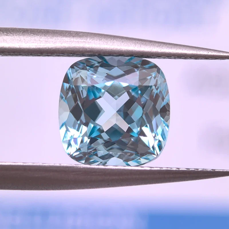 Top Lab Grown Aquamarine Colour Square Cushion VVS1 Gemstone Charm Beads Diy Jewelry Making Materials Selectable AGL Certificate