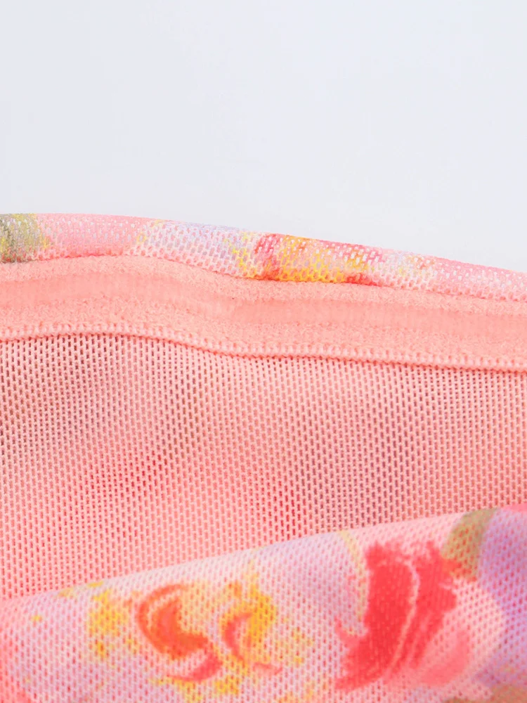 KAOPU ZA Women with ruffles draped printed tulle fitted midi dress vintage straight neck off-the-shoulder female dresses mujer