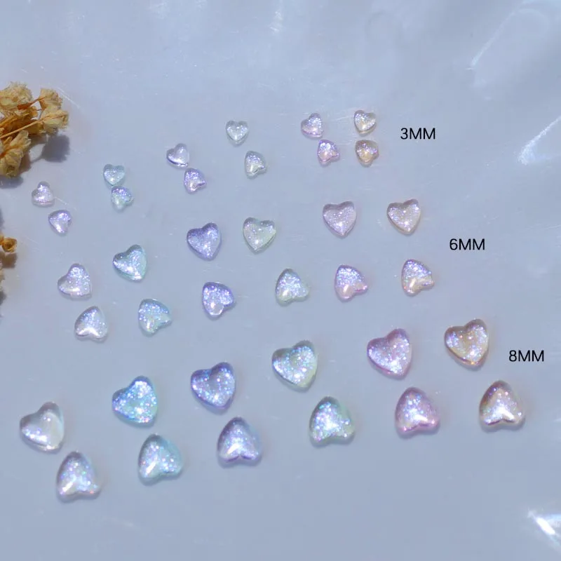 50pcs Kawaii Accessories Resin Nail Art Charms Cartoon Heart Nail Decorations Mixed Size Bulk Manicure Rhinestones Jewelry DIY