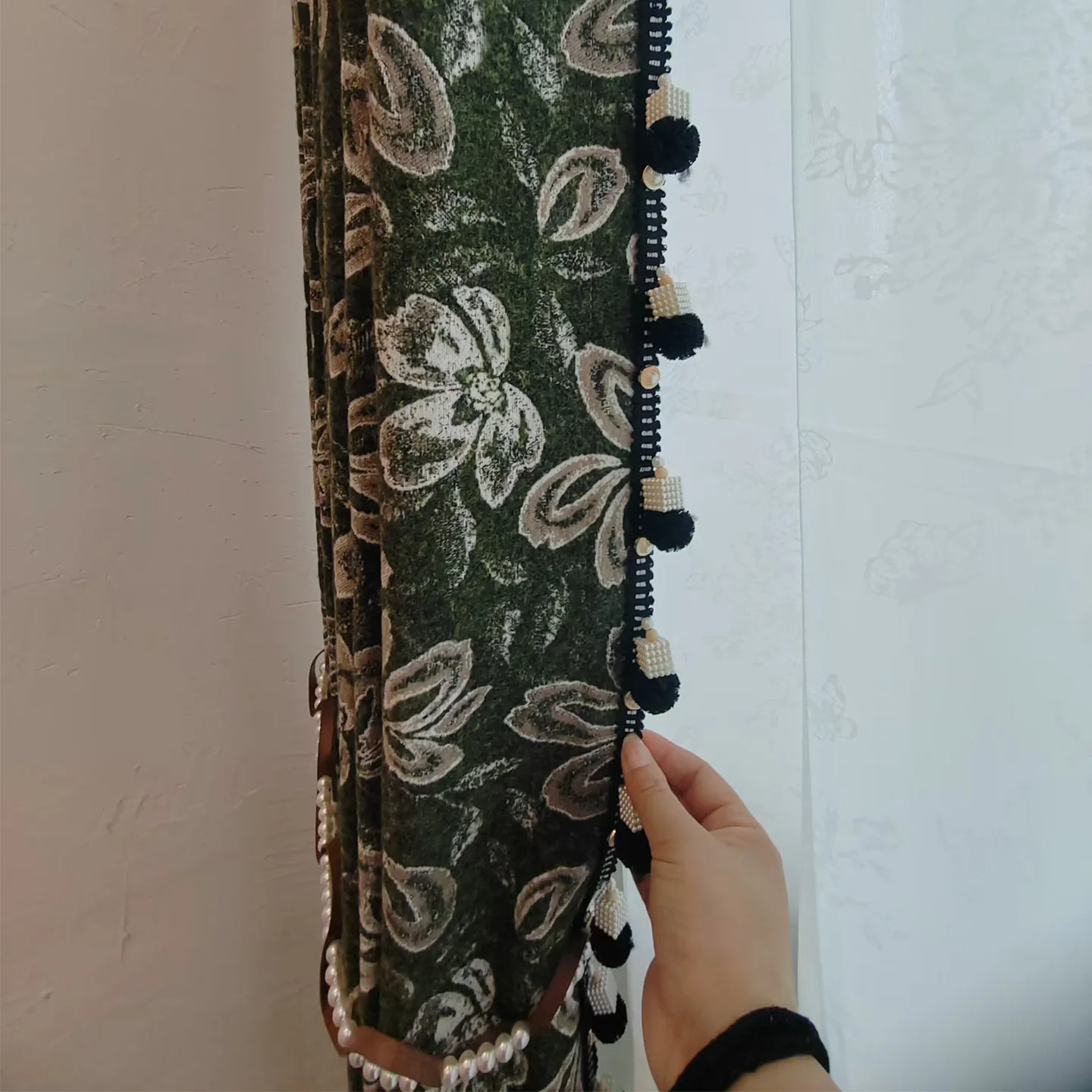 Vintage Dark Green Jacquard Thickened Blackout Curtains for Living Room Bedroom French Window Customized Finished Balcony