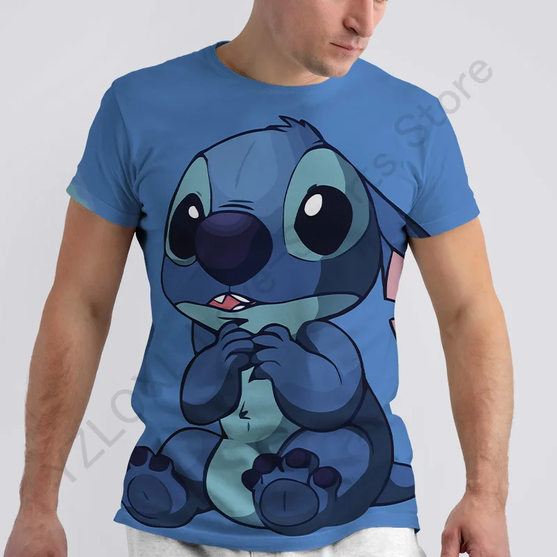 Disney Men T-Shirts Lilo and Stitch Cartoon Kawaii Anime 3D Print Streetwear Women Fashion Oversized T Shirt Kids Tees Tops