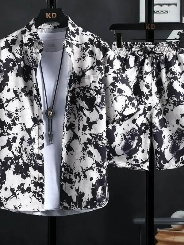 

New Men's High Quality Fashion Printed Shirt Sets Autumn Season Chinese Origin 100% Other Material Male Clothing Sets