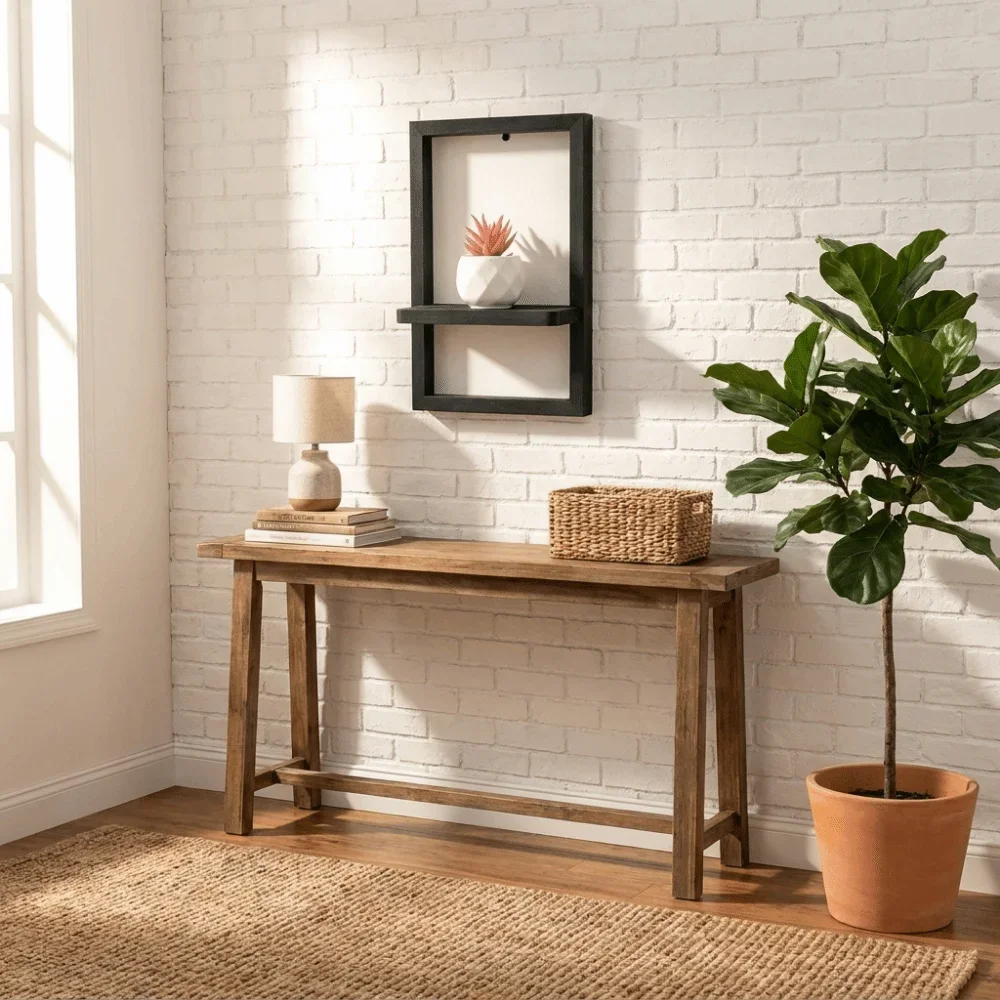 yesVintage Wood Wooden Wall Shelf Square Shape Decorative Wall Floating Hanger Simple Vintage Wall Mounted Shelf Bedroom