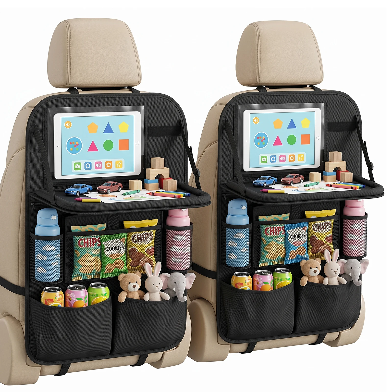 2PCS Car Backseat Organizer with Touch Screen Tablet Holder Auto Storage Pockets Cover Car Seat Back Protectors  Car Accessories