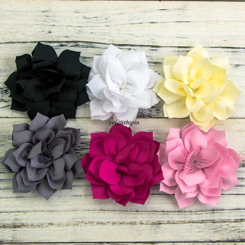 Prendedores de cabelo com 10 tamanhos de 3.6 polegadas e 13 cores, flores de lótus com dupla camada, acessórios para crianças, flores de inverno para faixa de cabelo