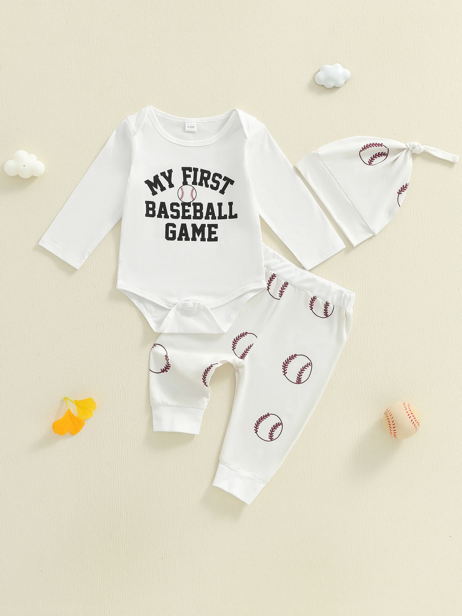 

Cute Baby Autumn Apparel Set with Letter Print Romper and Baseball Pattern Long Pants for 2-Piece Outfit