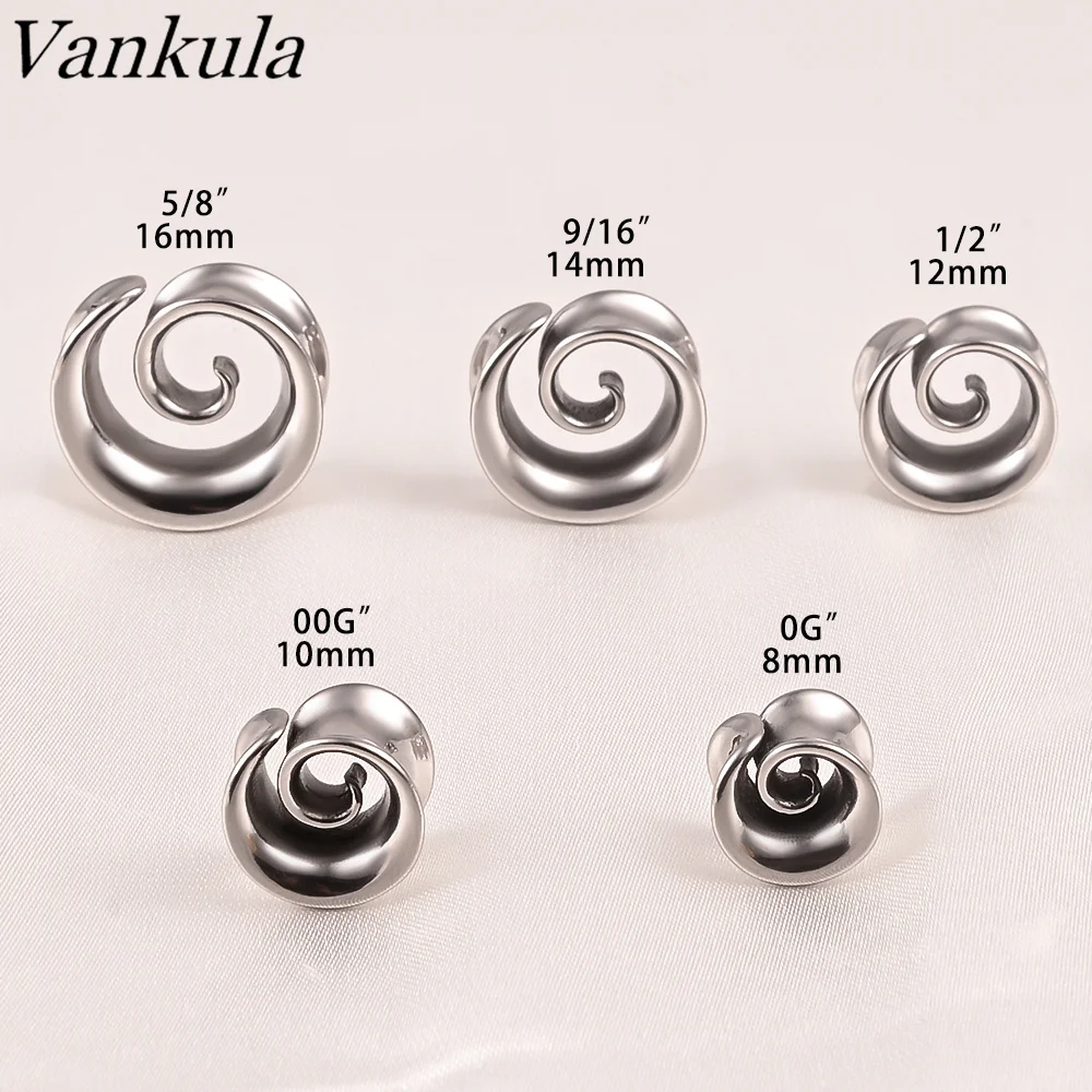 2PCS Round Spiral Saddle Plugs for Ear Tunnels
