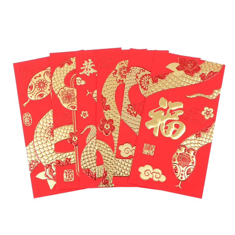 6Pcs/Set 2025 Year Of The Snake Paper Red Envelope Chinese New Year Envelope Hongbao For Lucky Gift Money Wrapping Red Packet