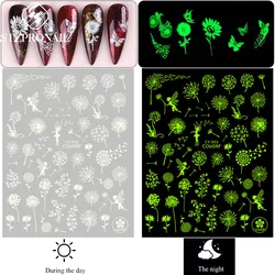 3d luminoso adesivos de unhas no brilho escuro borboleta flor folha anjo slider para decalques do prego acessórios manicure SLCY055-063