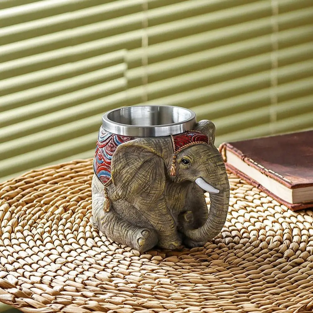 Vintage Style Mug Elephant Mug Elephant Coffee Mug 3d Thai Stainless Steel Water Cup Retro Decorative Desktop for Office