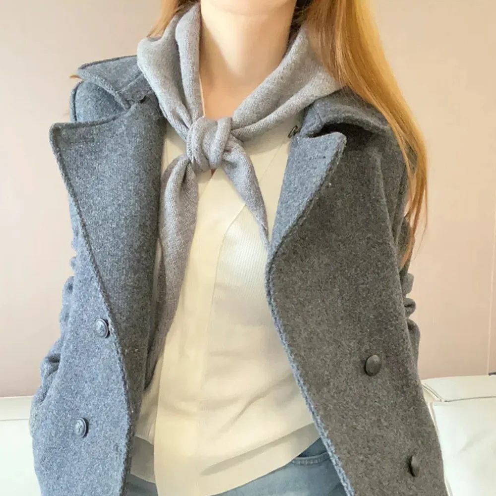 

Элегантный вязаный треугольный шарф в корейском стиле, мягкие утолщенные зимние кашемировые шарфы, повседневные ветрозащитные женские кашемировые шаль, женская