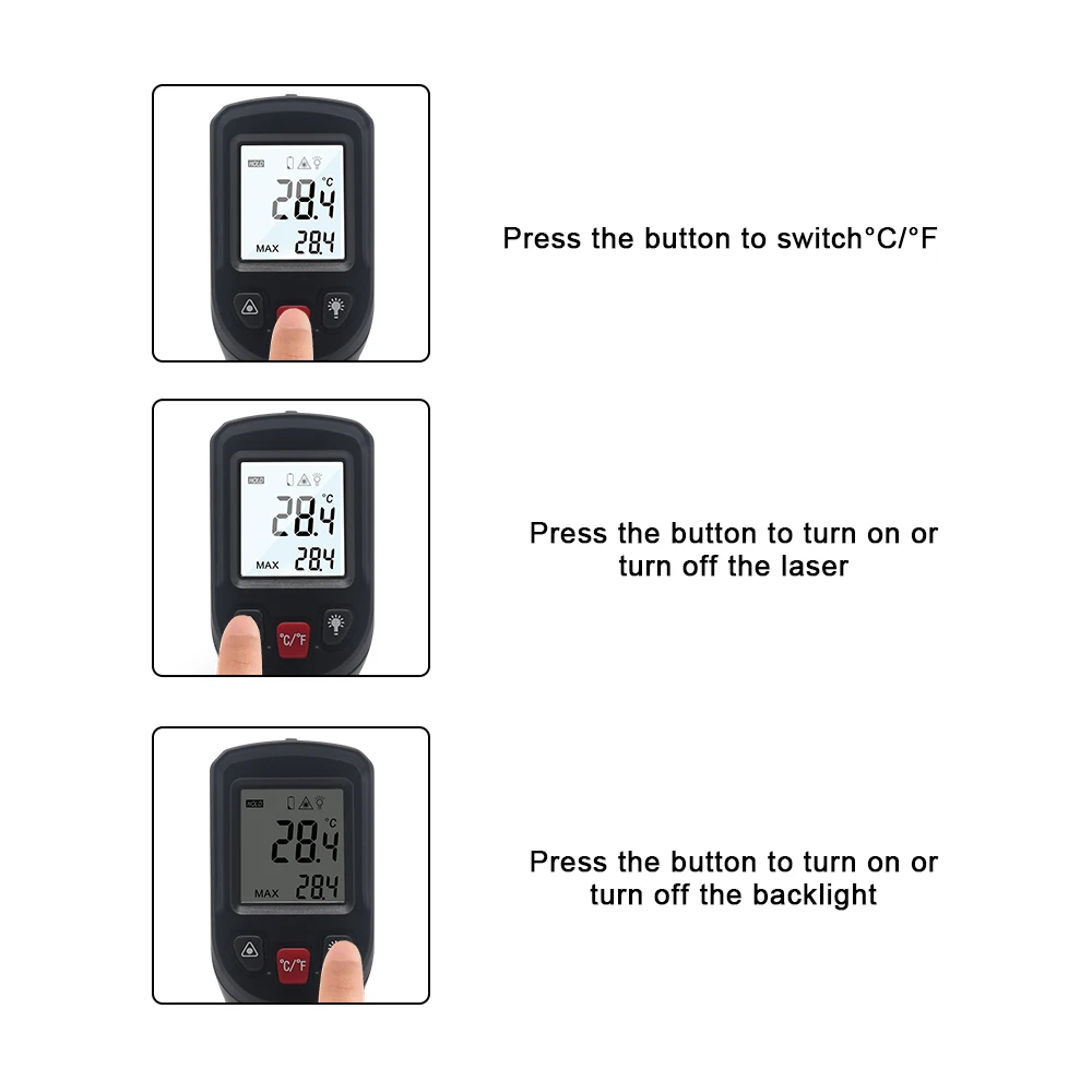 Handheld Non-contact IR Infrared Thermometer Digital LCD Laser Pyrometer Surface Temperature Meter Gun Imager C F Backlight