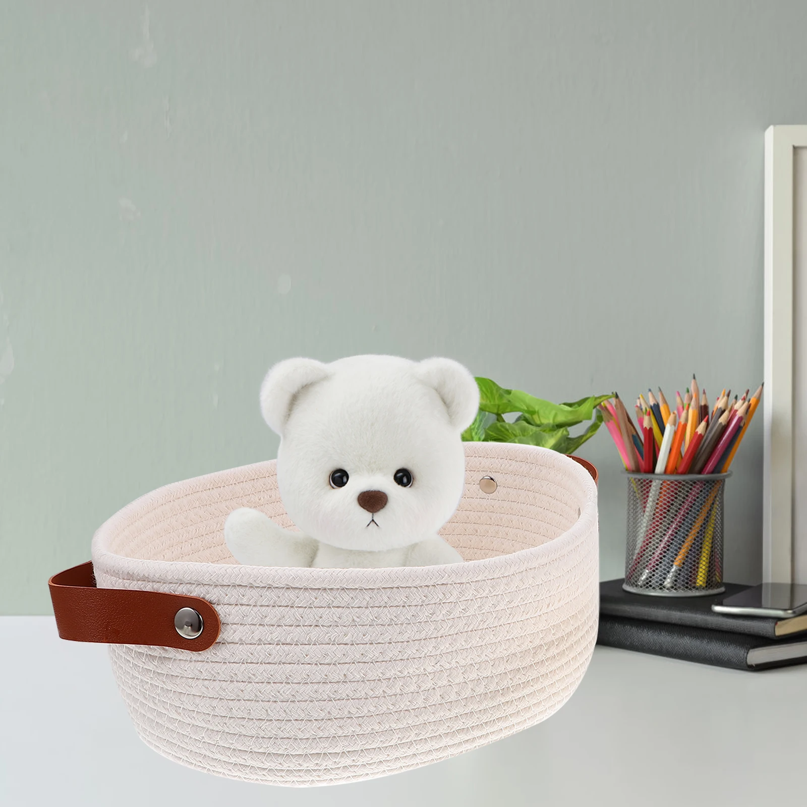

2 Pieces Cotton Rope Storage Baskets White Desktop ganizer Woven Basket H Small Size Storage Box Home Decor