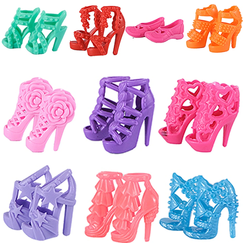 NK 10 Pairs/Set Shoes For 30cm Doll Fashion High Heels DIY For Barbie Accessories Dollhouse Miniatures