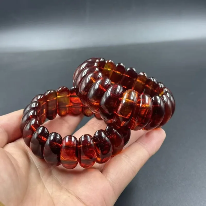 Second-generation blood silk amber beeswax single-ring bracelet with medicine amber semi-round abacus bead hand, blood
