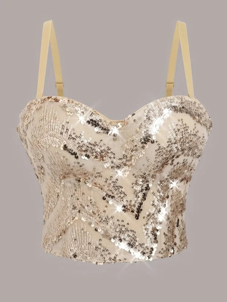 Sequin Female Corset Top Women Camis Nightclub Fishbone Short Chest Binder Sexy Camisole Mujer Lingerie Tube Bra Debardeur