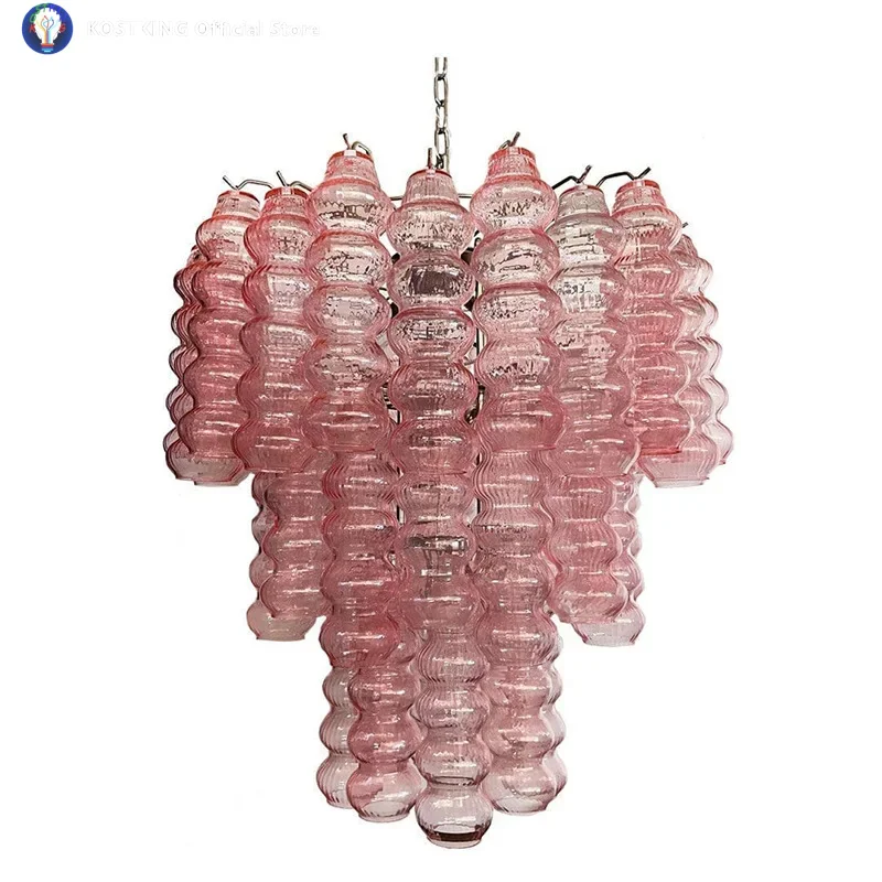 

French living room main light pink glass chandelier designer medieval retro dining room bedroom