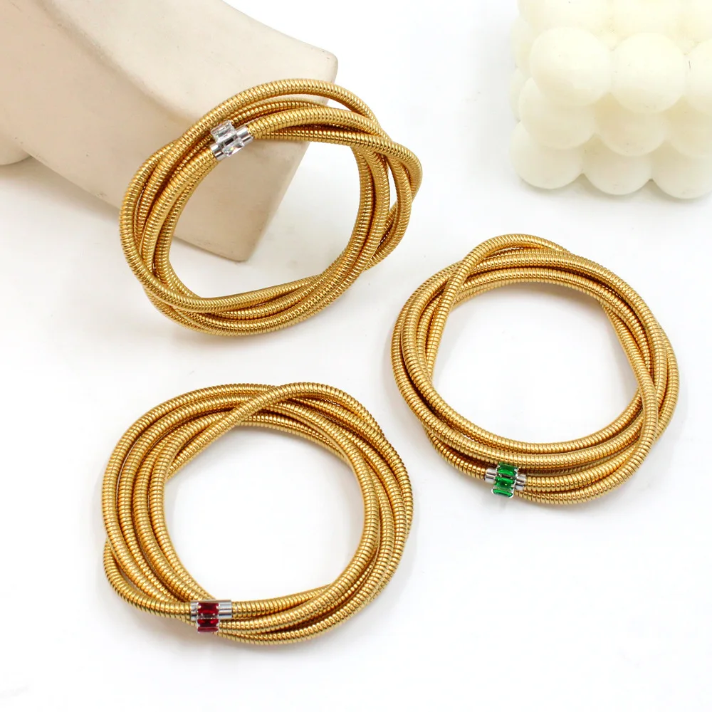 

Fashionable and Personalized Multi-layer Entangle Zircon Girls' Elastic Bracelet Retro Titanium Steel Bracelet Jewelry