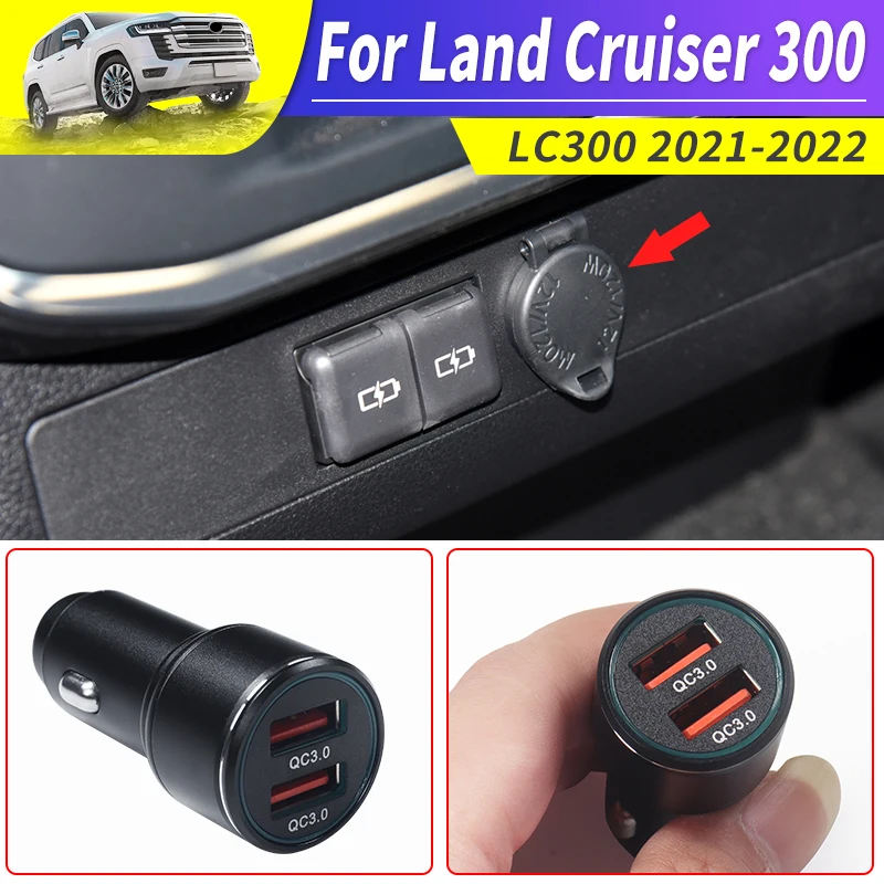 For Toyota Land Cruiser 300 LC300 FJ300 2021 2022 Interior Cigarette Lighter upgraded Accessories 2 Ports QC3.0 USB Car Charger