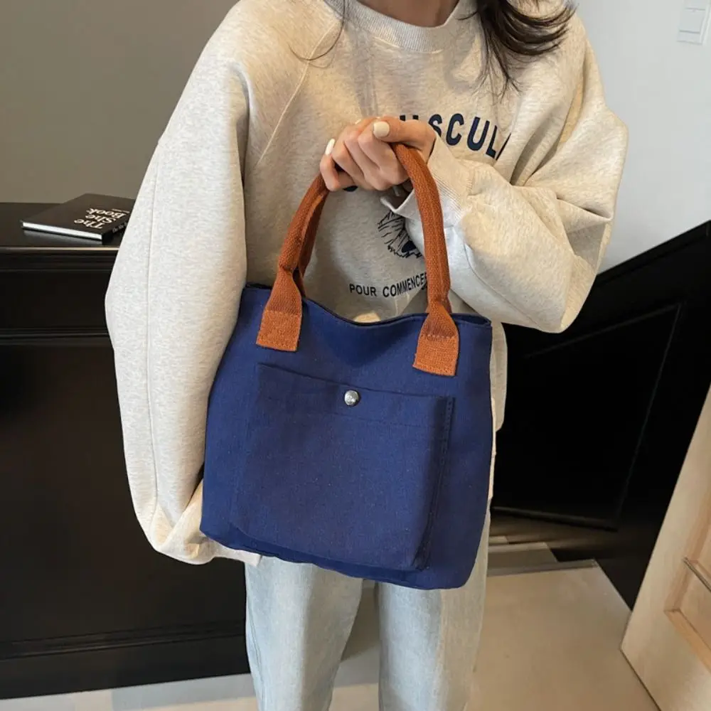 

Simple Nylon Oxford Tote Bag Multiple Pockets Solid Color Canvas Shoulder Bag Large Capacity Korean Style Women Handbag Men