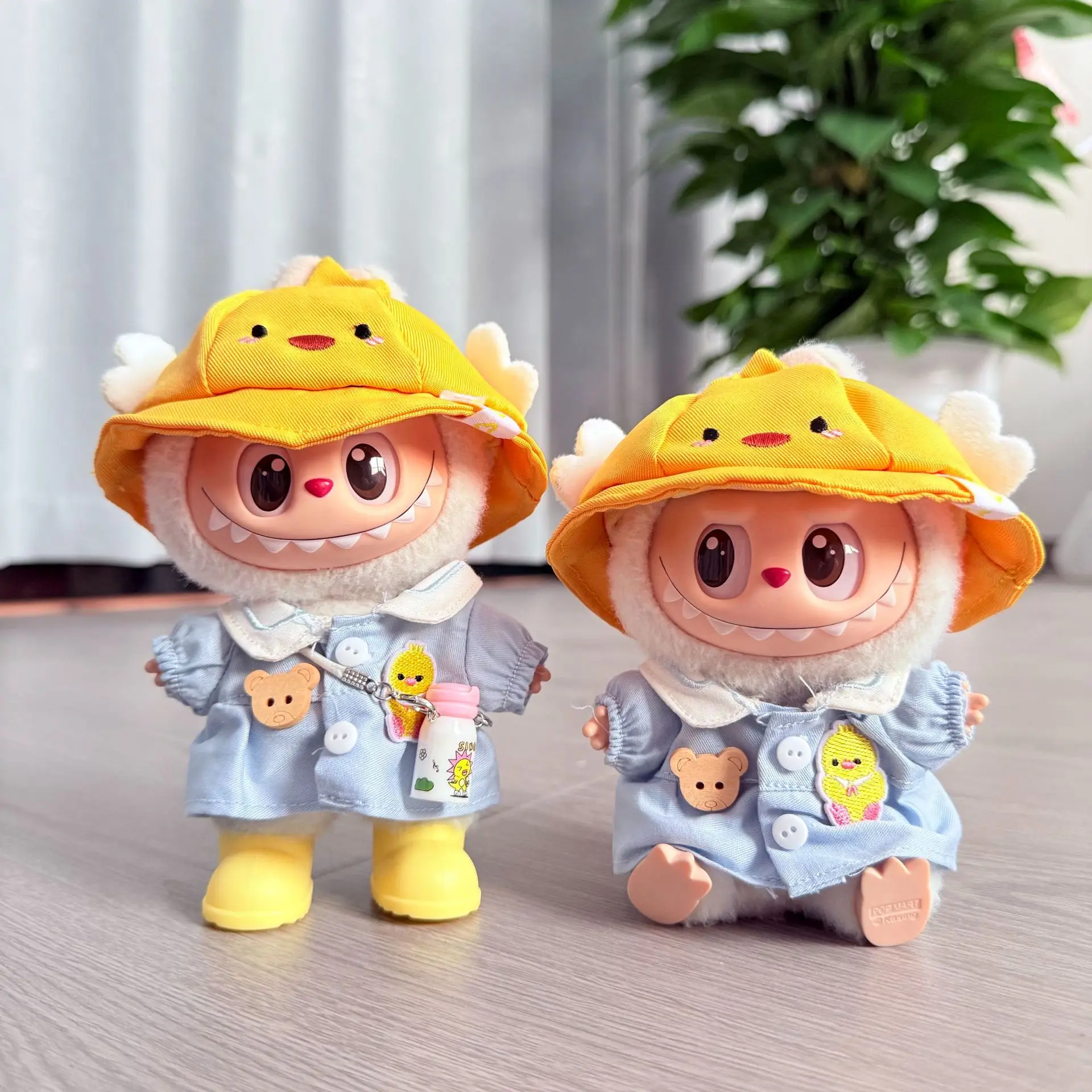 

Clothes For LABUBU 15/17cm 1st 2nd 3rd Gen Kindergarten Set Cute Bunny Chicken Hats Button Skirts Set