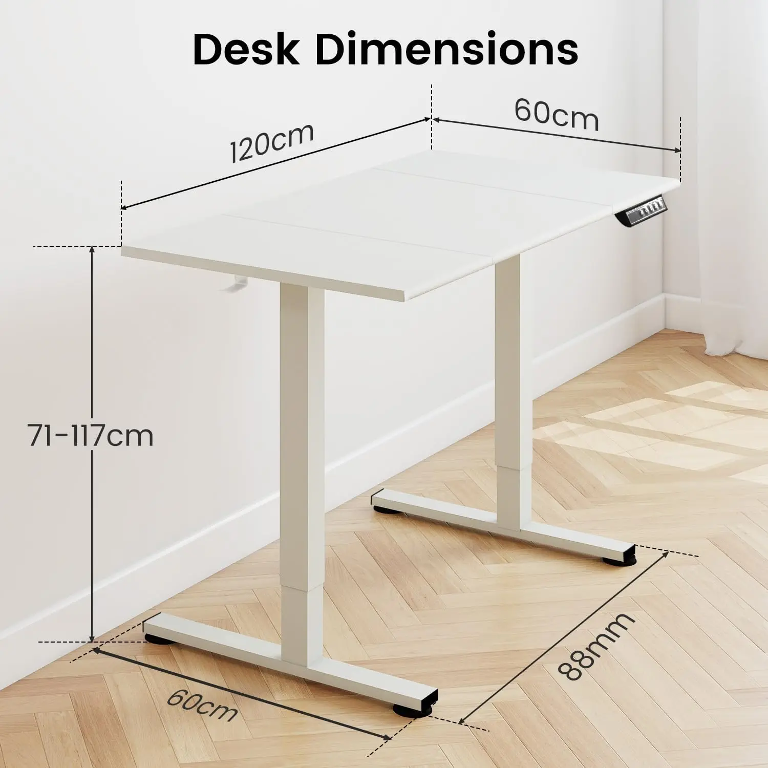 

Standing Desk, 120x60cm Height Adjustable Sit Stand Desk with Memory Function, Ergonomic Computer Desk for Home Office, Gaming