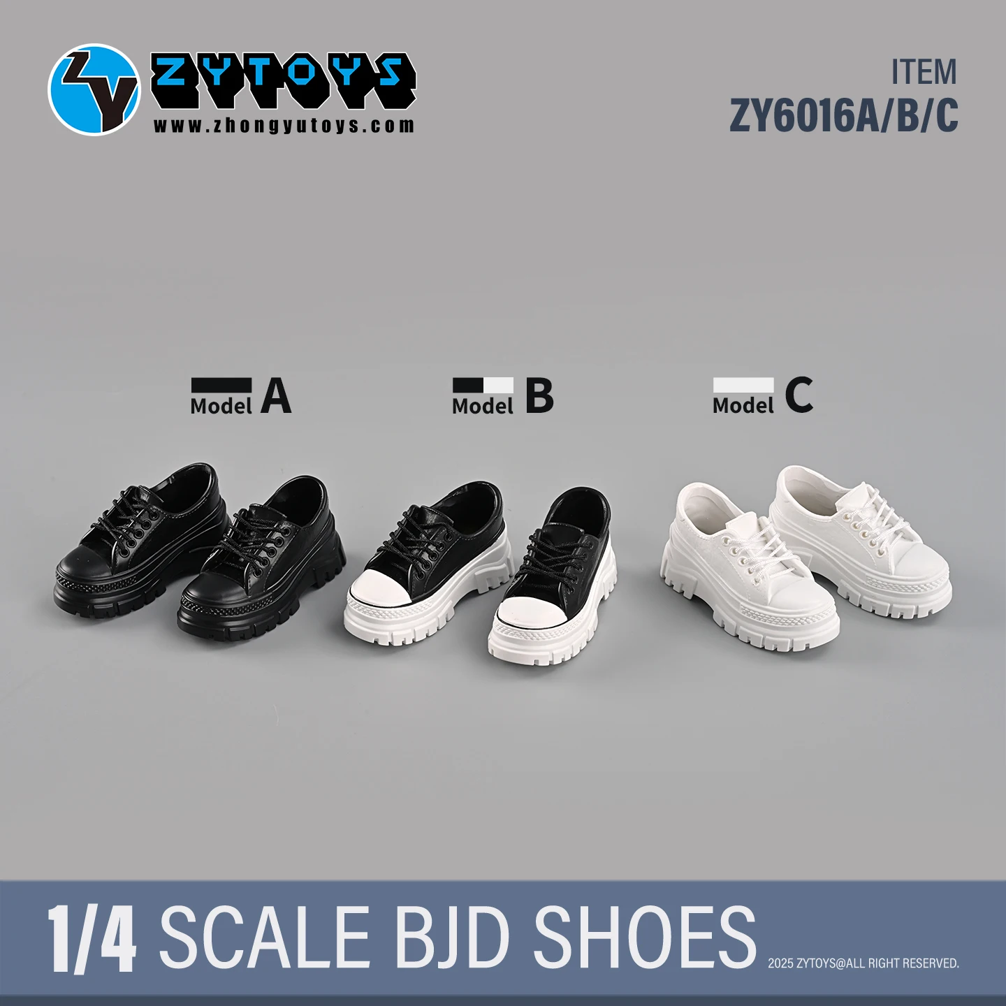 

ZYTOYS ZY6016 1/4 Scale Classic Basic Thick Soled Sneakers 6.5cm Hollow Canvas Shoes Fit BJD Action Figure Body Model