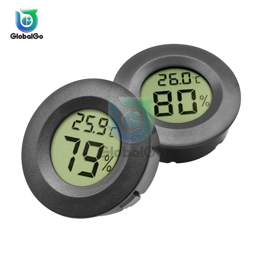 -50~ +70 ° C Mini LCD Digital termómetro higrómetro redondo temperatura humedad probador Sensor Detector para congelador caja de cigarros