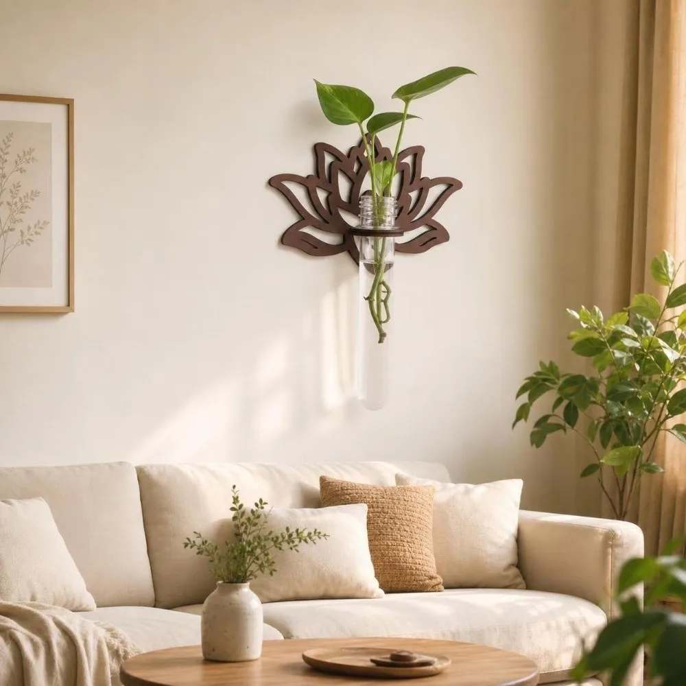 Wooden Lotus Shape Planter Holder Vase Home Ornaments Wall Decoration Retro Hollow Out Wall Mounted Planter Hydroponics