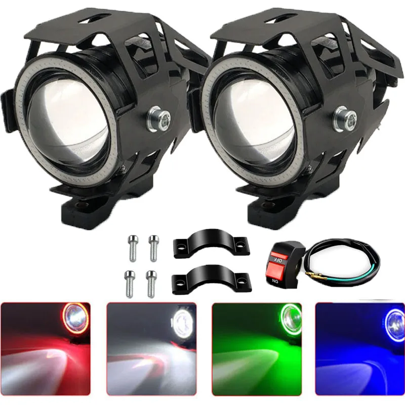 

Led Motorcycle Headlight with Abgle Eyes 125W Additional Spotlights Fog Lights Universal Motorbike Auxiliary U7 LED Driving Lamp