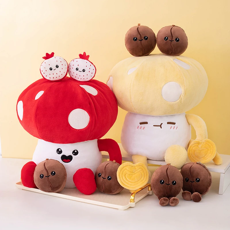 Mushroom Coffee Cookies Plush Toy Cute Fluffy Snacks Pudding Cake Alien Hug Pillow Kids Birthday Gift Sofa Home Decor