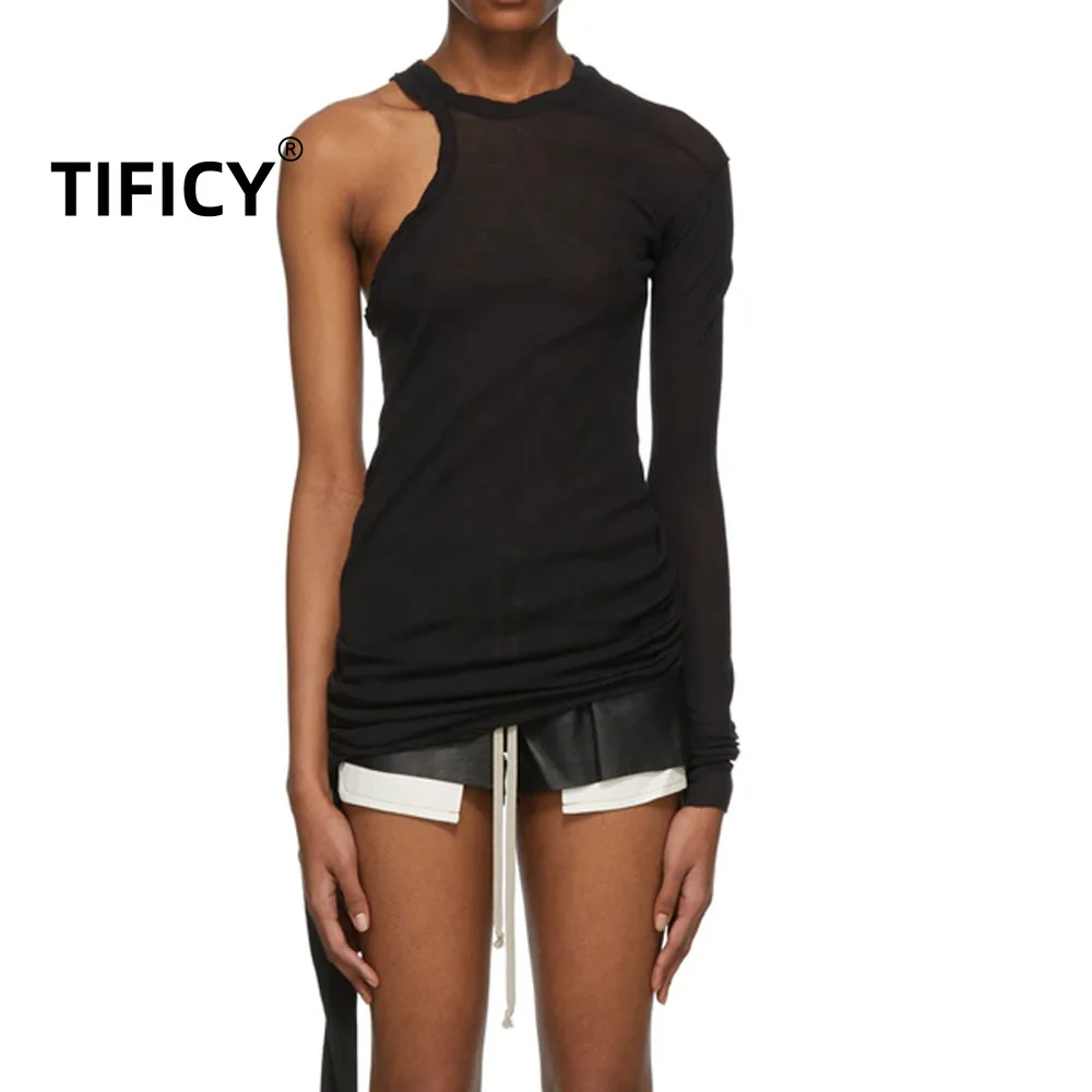 High Street Tees Tees Tshirts Tops Women's Dark Double-layer Split Thin Long Sleeved T-shirt RO Style Designer Slim Fit Base