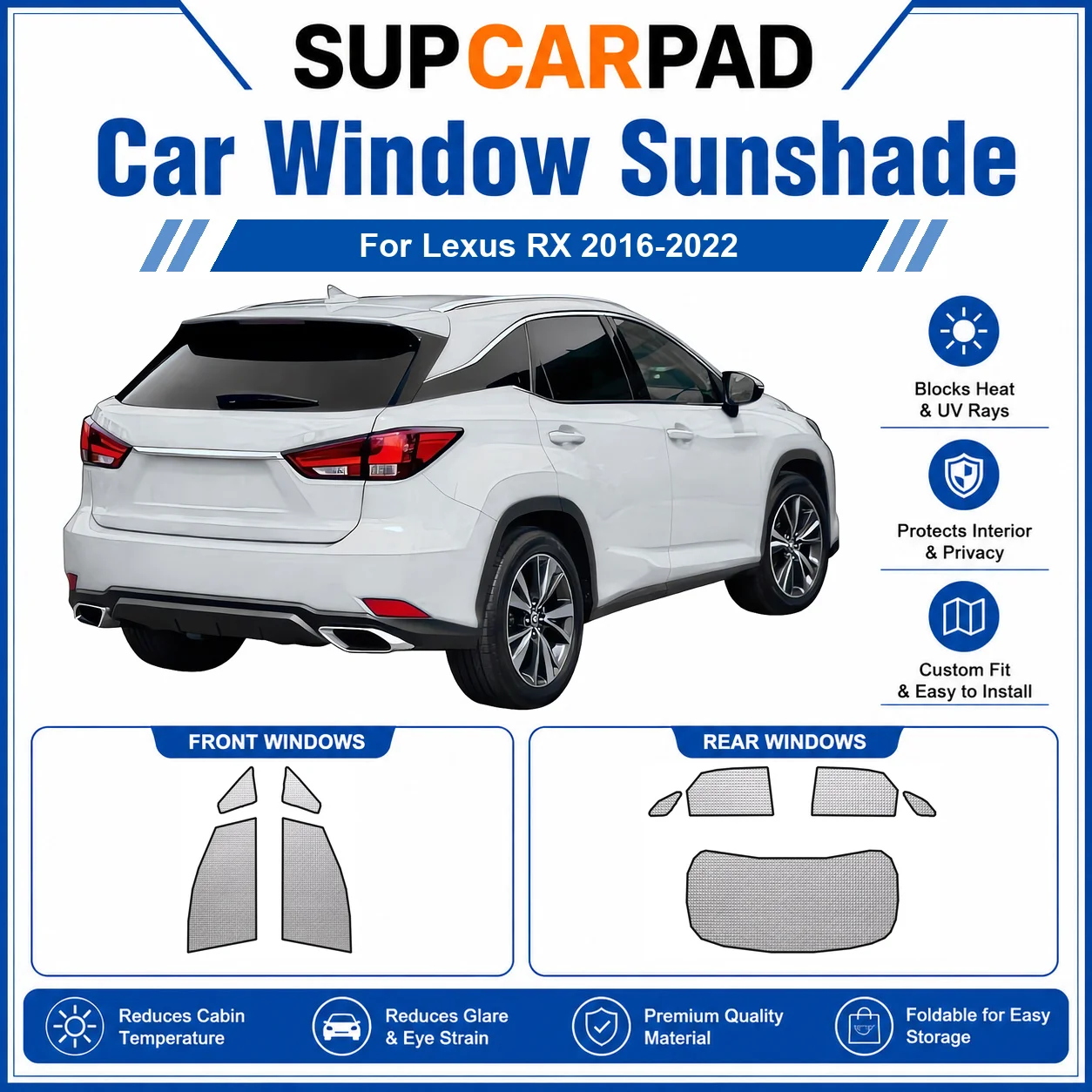 For Lexus - Lexus RX 2016-2022 Full Set Car Window Sunshades UV Block Privacy Heat Insulated Foldable Car Curtain