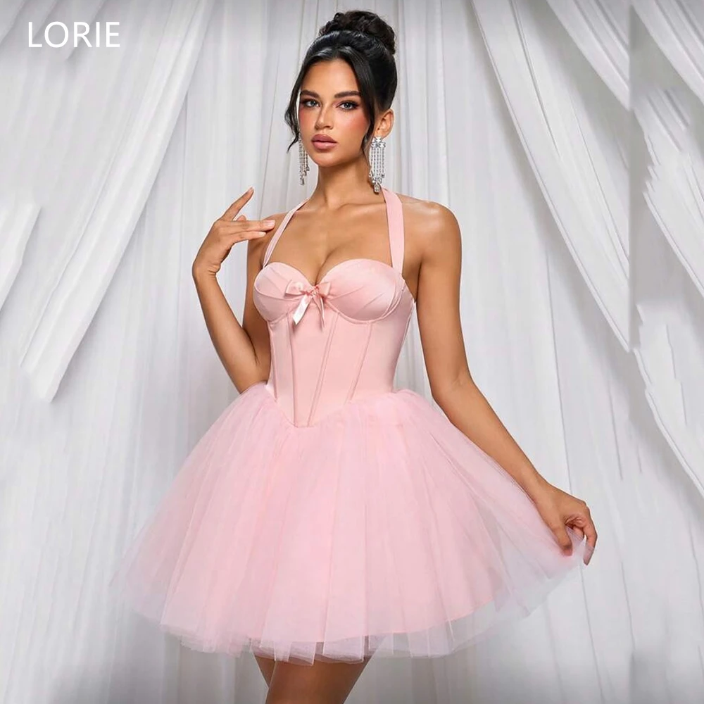 

Вечернее платье LORIE Fairy Mini из розового тюля с бантом, без рукавов, на бретельках, для вечеринок, милые бальные платья А-силуэта для выпускного вечера, на заказ