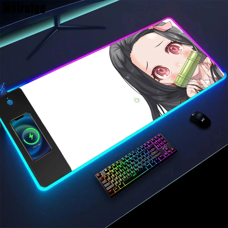 

Nezuko Wireless Charging Mouse Pad Gaming Accessories Mouse Mat Desktop Gadgets Game Pad Mausepads Anime Rug Desk Protector