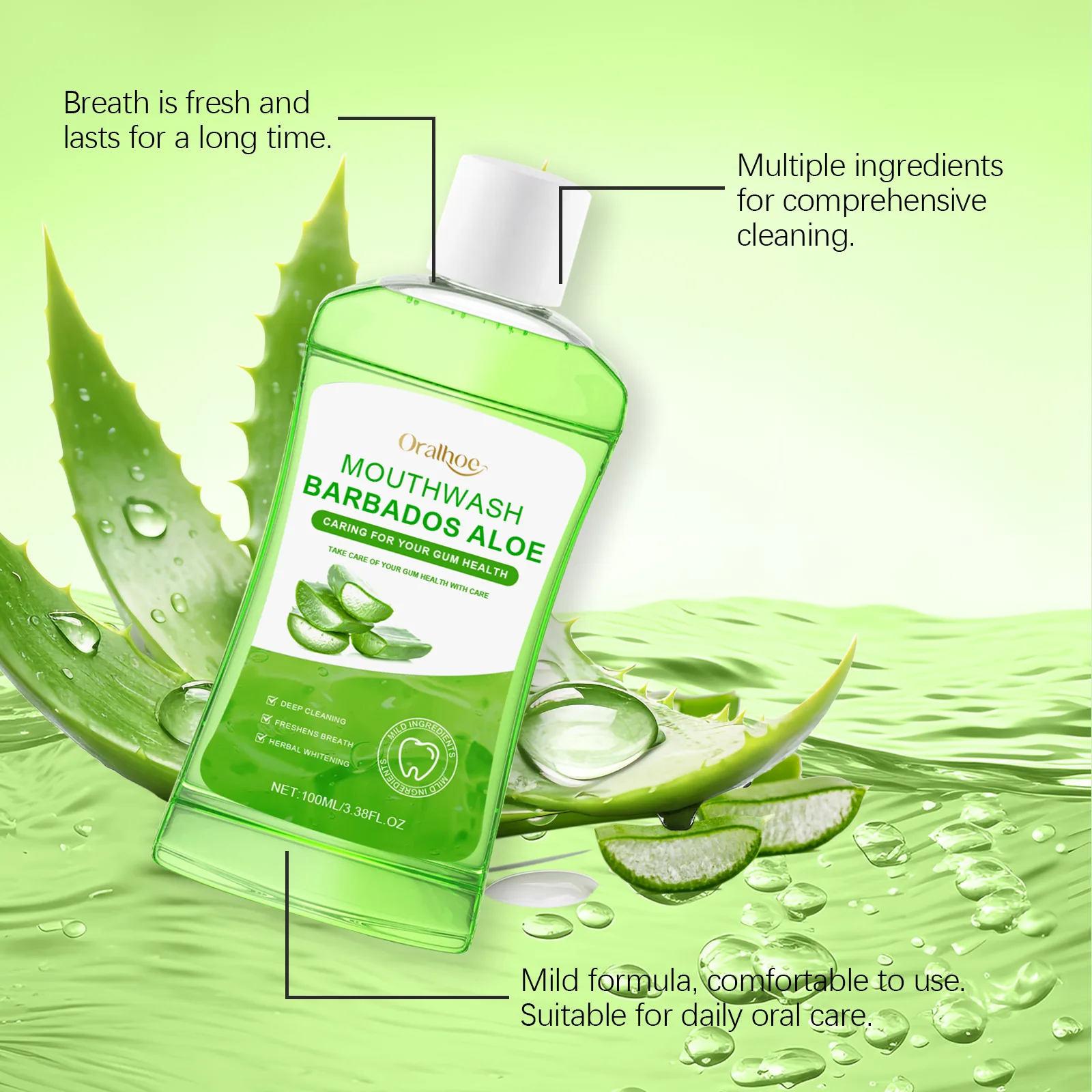 Aloe Vera Mouthwash Breath Remove Bad Breath Plaque Stains Gentle Soothe Sensitive Gum Deep Oral Cleaning Oral Care Mouth Rinse