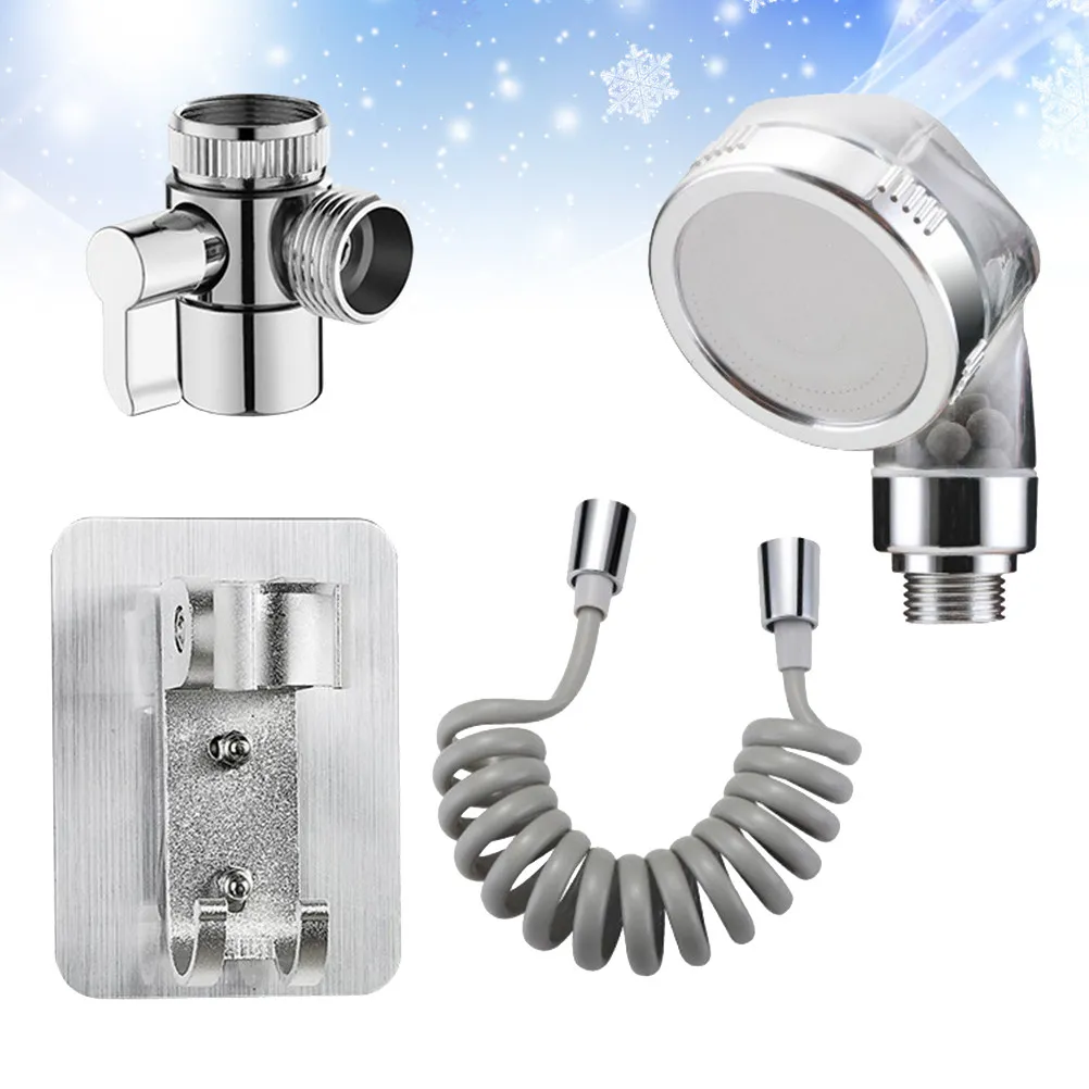 Faucet External Shower Head H held Water Saving Silver Extension Sink Irrigation Kit Long Hose Adjustable Universal