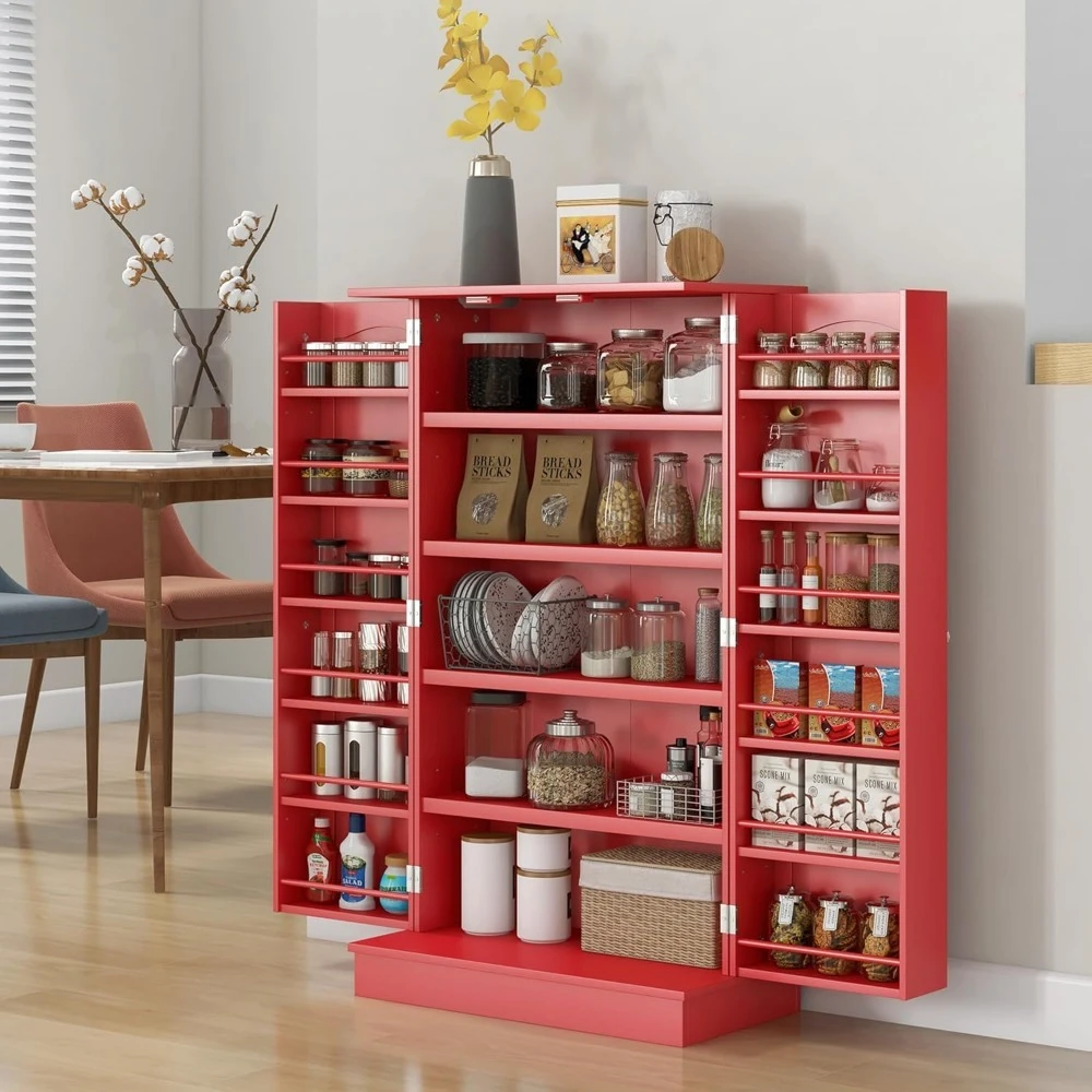 

41" Kitchen Pantry Storage Cabinet, Freestanding Kitchen Cabinet with 12 Door Shelves, Double Doors, 5-Tier, Customized