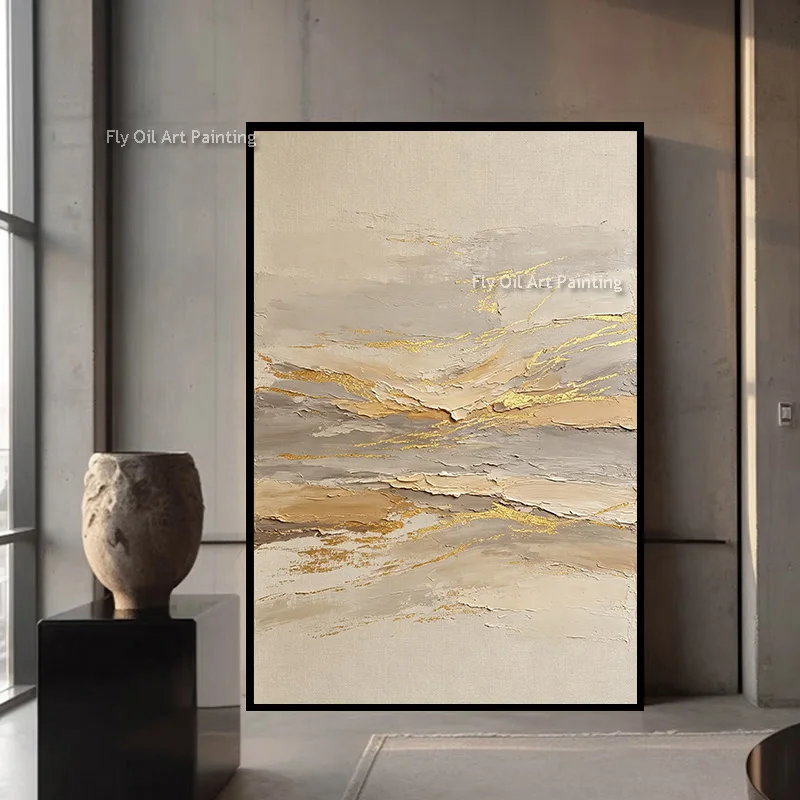 Minimalism Design Brown Beige Abstract Wall Art Decor Items Large Popular Handpainted Grey Beige Canvas Oil Painting For Home