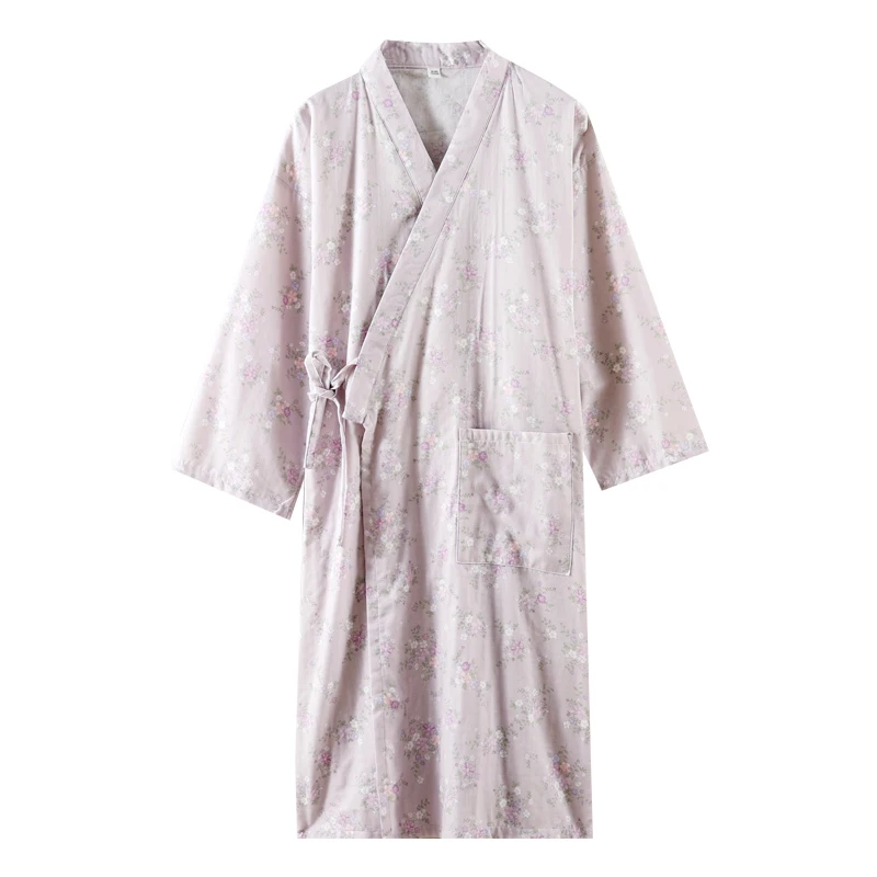 

Summer Thin Long Sve Pure Cotton Robe Women's Spring Autumn Sle Double Layer Muslin Bathing Full Cotton Bath Robe