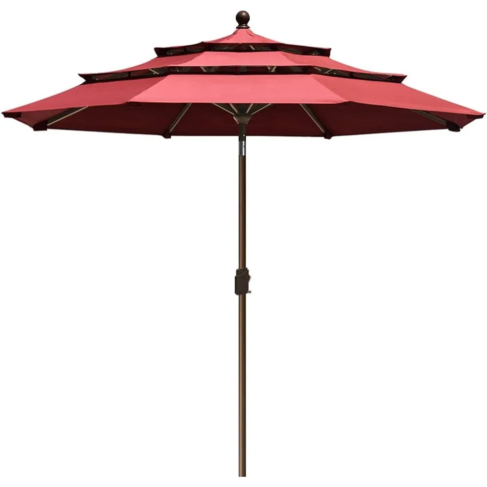 

Durable 10-Year Fade-Resistant 9 Feet 3-Tier Market Umbrella for Outdoor Patio Tables, Burgundy