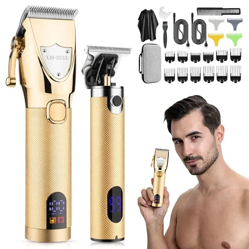 Professional Trimmer Resuxi LM-2033 Cordless  All Metal Body Low Noise Electric Hair Clipper 2 in 1 Set with Travel Bag for Men