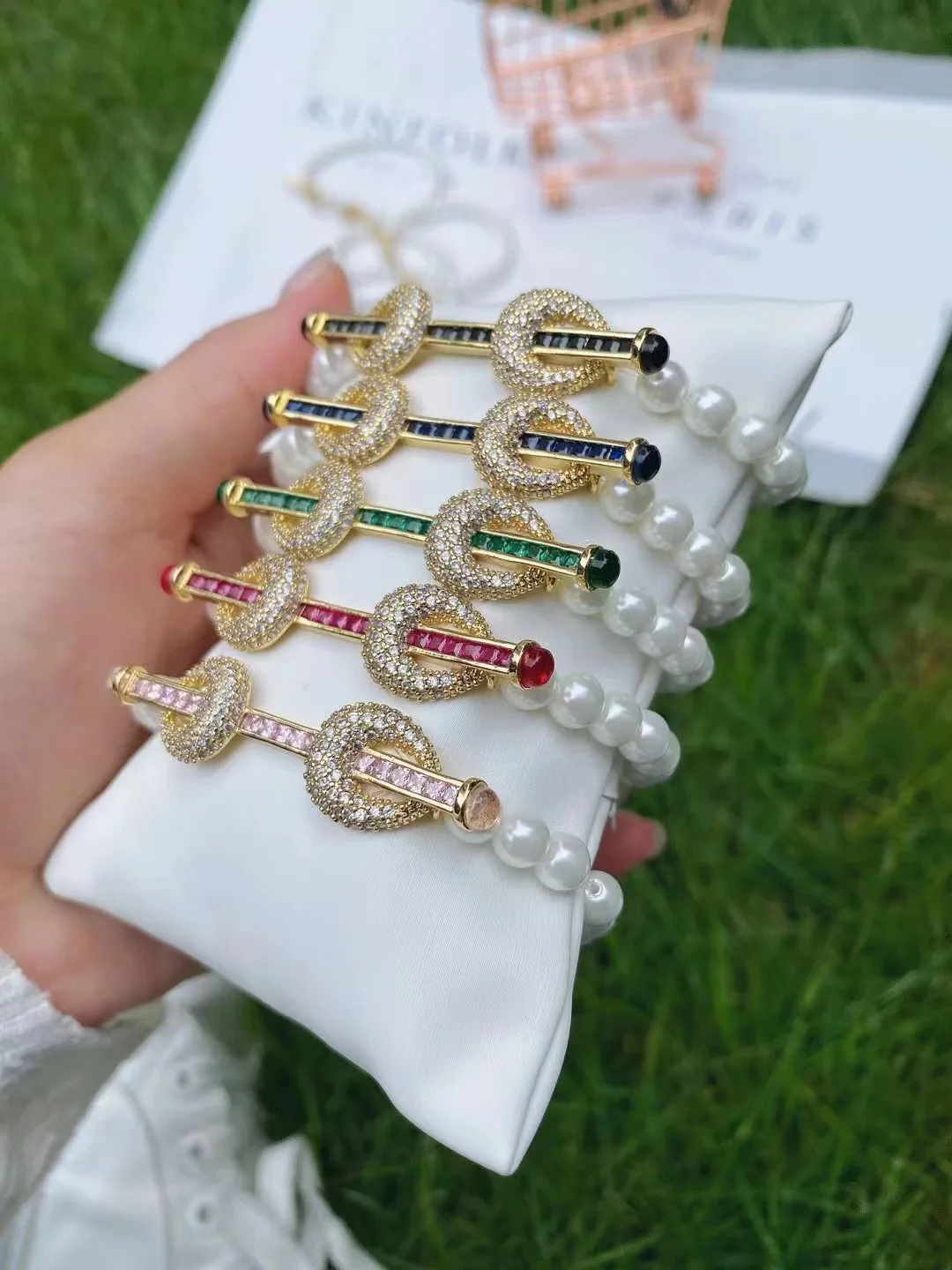 5PCS, Fashion Pearl Shell Beaded Bracelets Charm Zircon Bar Connector Bracelets Bangles For Women Colorful Jewelry