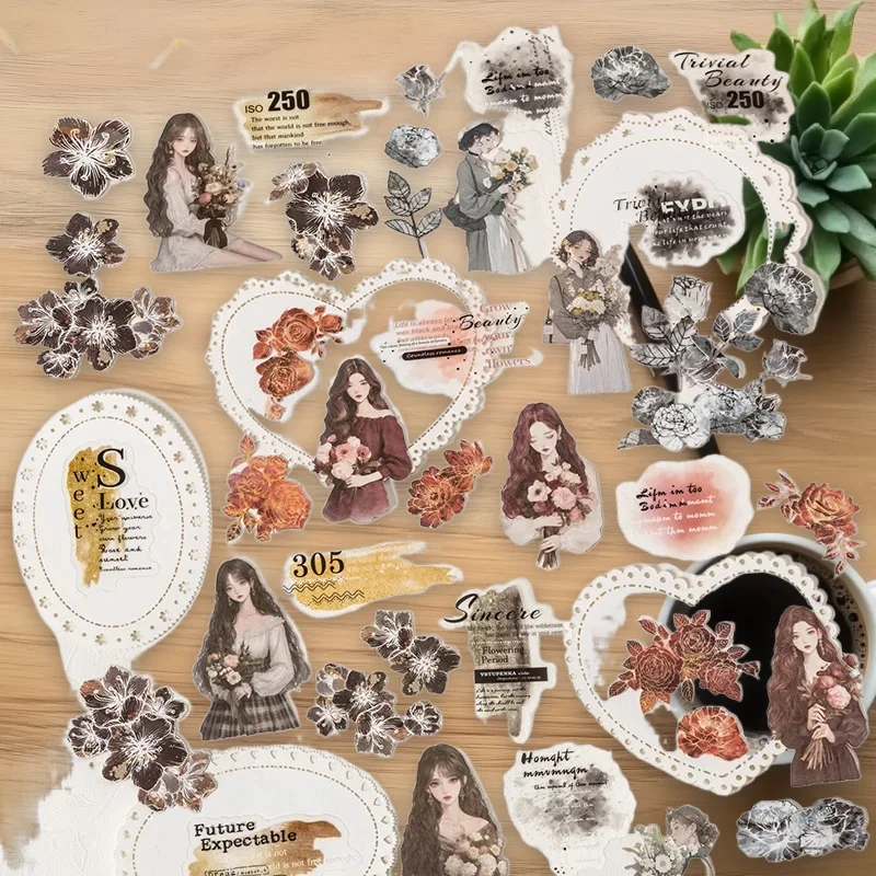 43 pieces/1pack Creative Flower Letter Journaling Kit 4 Theme Packs with Multi-Texture Elements for Artistic Collage Pages
