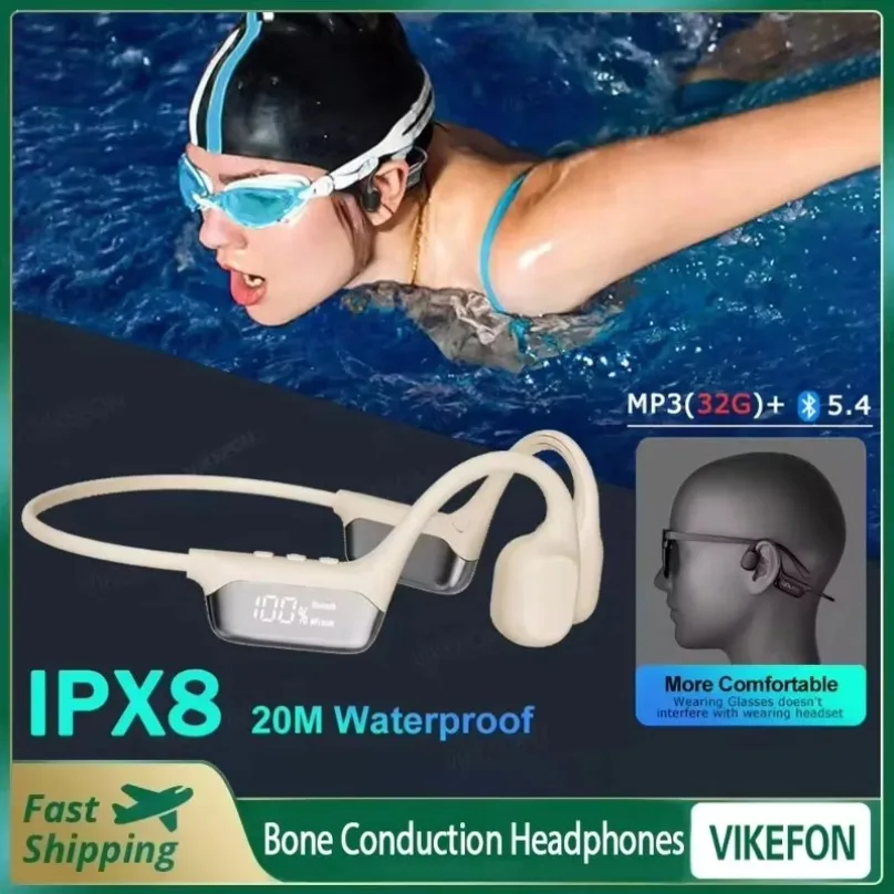 5.4 Drahtlose Kopfhörer IPX8 Wasserdichte Knochenleitungskopfhörer Bluetooth für Schwimmen Sport
