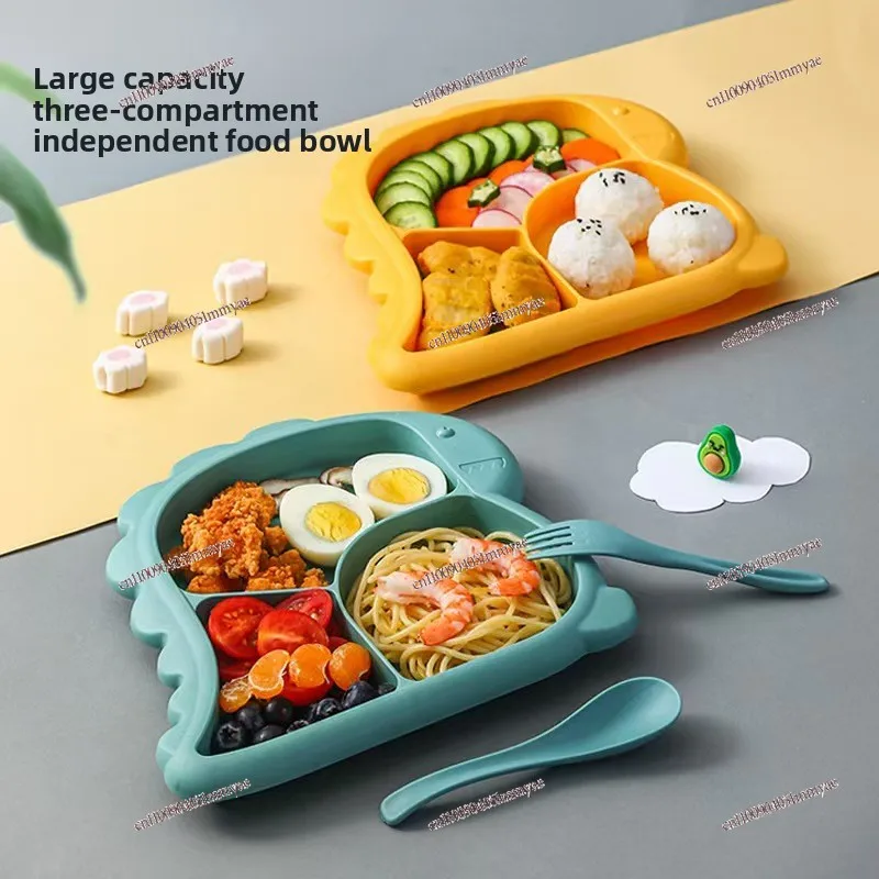 Children's Cartoon Tableware Set Baby Anti-drop Hot Grid Plate Baby Bowl Eating Training Spoon