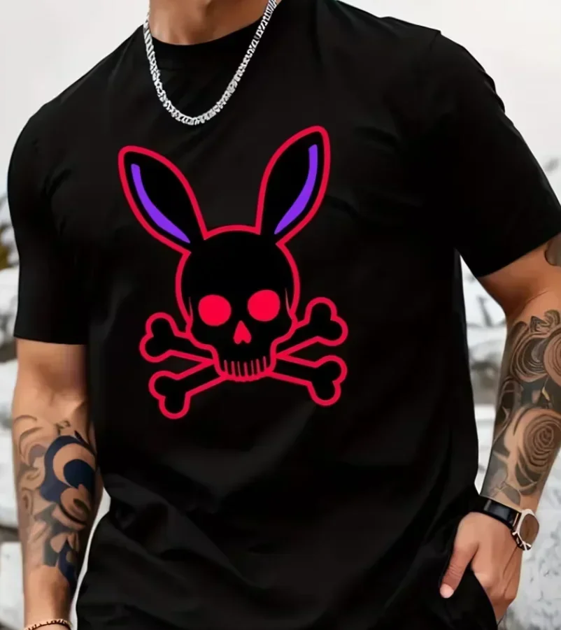 Men'S Gothic Skull Pattern T-shirt Y2K Street Hip-Hop Style Crew Neck Short Sleeved Summer Top Dark Trendy Men'S Clothing