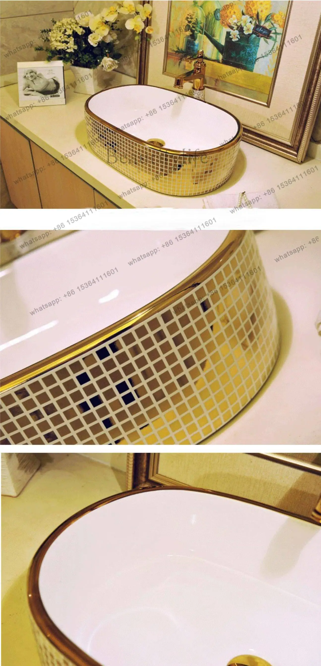 2026 new high temperature does not fade handicraft basin ceramic basin gold