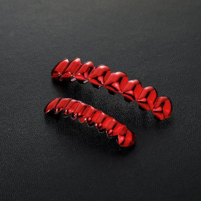 Red Mirror Hip Hop 8 Teeth Grillz Kit Top Bottom Grills Y2K Retro for Cosplay Bachelorette Party Street Wear