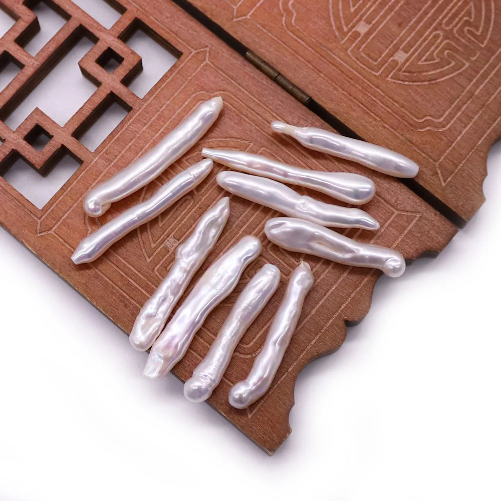 

3pcs Long Strip-shaped Baroque Pearl Hole-Free Loose Bead White Irregular Natural Freshwater Pearl Jewelry Accessory 4x6-30x35mm